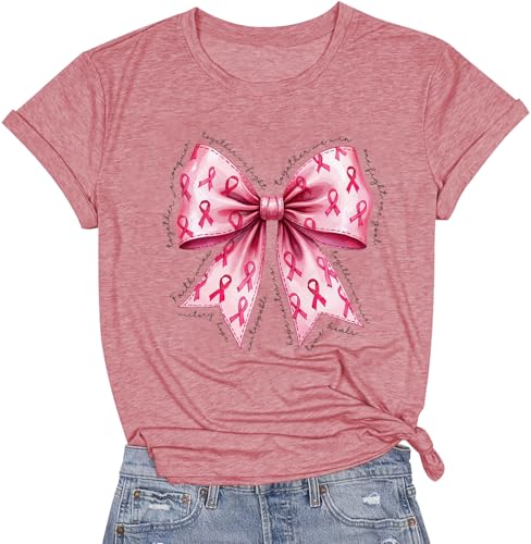 Pink Bow Breast Cancer Shirts October We Wear PinkShirt Breast Cancer Awareness T-Shirt Pink Ribbon Short Sleeve Tee Tops2