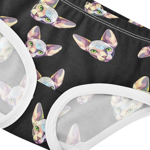 Joisal Colorful Sphynx Cat Black Panties for Girl Toddler Underwear Floral Cotton Durable Underpants Briefs 2t4