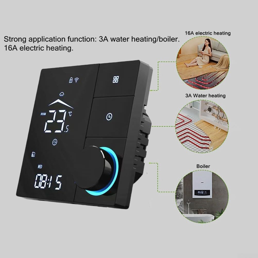 Termostato intelligente WiFi per caldaia a gas, termostato ambiente per Tuya termostati da parete programmabili per ALEXA (nero 16A)
