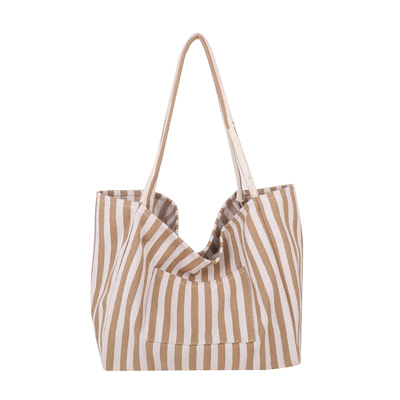 Women Striped Shoulder Bag Simple Carrying Bag Large Capacity Vertical Stripe Tote Bag Lightweight Stylish Shoulder Purse Can