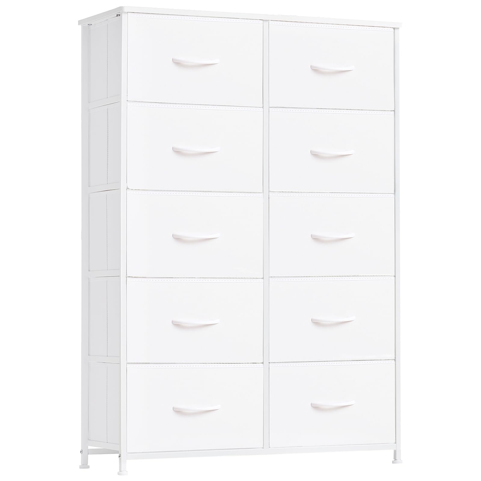 Somdot Comoda con Cajones de Tela, Cajonera Dormitorio, Armario para Salón, Estudio y Habitación Infantil, Gavetero, 30 Profundidad x 80 Ancho x 114,5 Alto (10 Cajones), Blanca