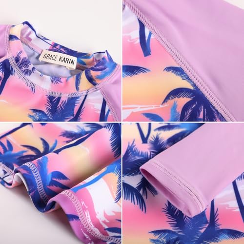 Image of GRACE KARIN Girls Swimsuit Tankini Set Rash Guard Long Sleeve Swimsuit 4 Piece Bathing Suit Swimwear 5-14Y