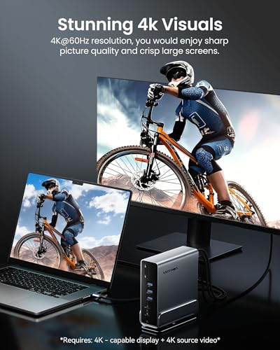 Image of VENTION 15-in-1 Laptop Docking Station Dual Monitor, 360 Roatable Triple Monitor Docking Station with 2 * 4K HDMI and 1*DP, PD 100W Charging for Laptop, 10Gbps USB Port Transfer, RJ45, Audio, SD /TF