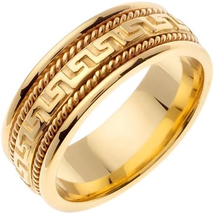 JDBands14K Yellow Solid Gold Greek Key Wedding Ring Band for Men (Sizes 9-14)