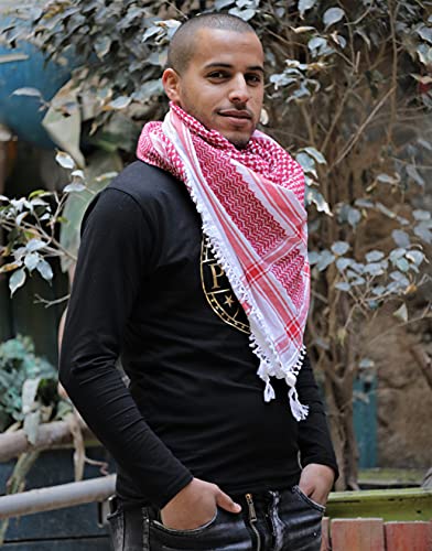 Palestinian Keffiyeh Shemagh For Men Women Head Scarf Neck Handmade, Arab Kufiya Shemag Tactical Wrap Desert 100% Cotton Face Mask (Sc-4) #TOP5