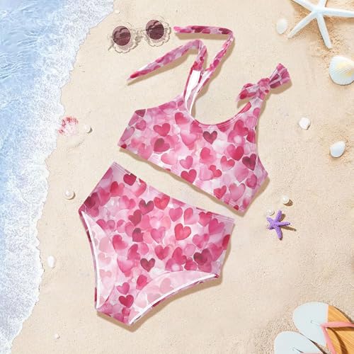 JUNZAN Cartoon Cute Pink Love Hearts Girl Bikini Adjustable Strap 2 Piece Swimwear Girls Bikini Bottom 3T4
