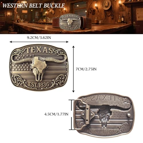 Cowboy Belt Buckle for Men Women Vintage Rodeo Texas Map 1836 Longhorn bull Western Belt Buckles