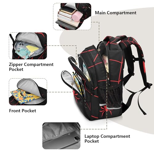 Red Spider and Spider Web Halloween Backpack for School Book Bag Tablet Laptop Backpack Work Travel Bag with Reflective Stripes4