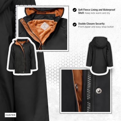Image of Hunter Boys Plush Lined Rain Jacket - Waterproof Hooded Coat for Kids, Toddlers & Big Boys, Cold Weather Outerwear (2T-12)