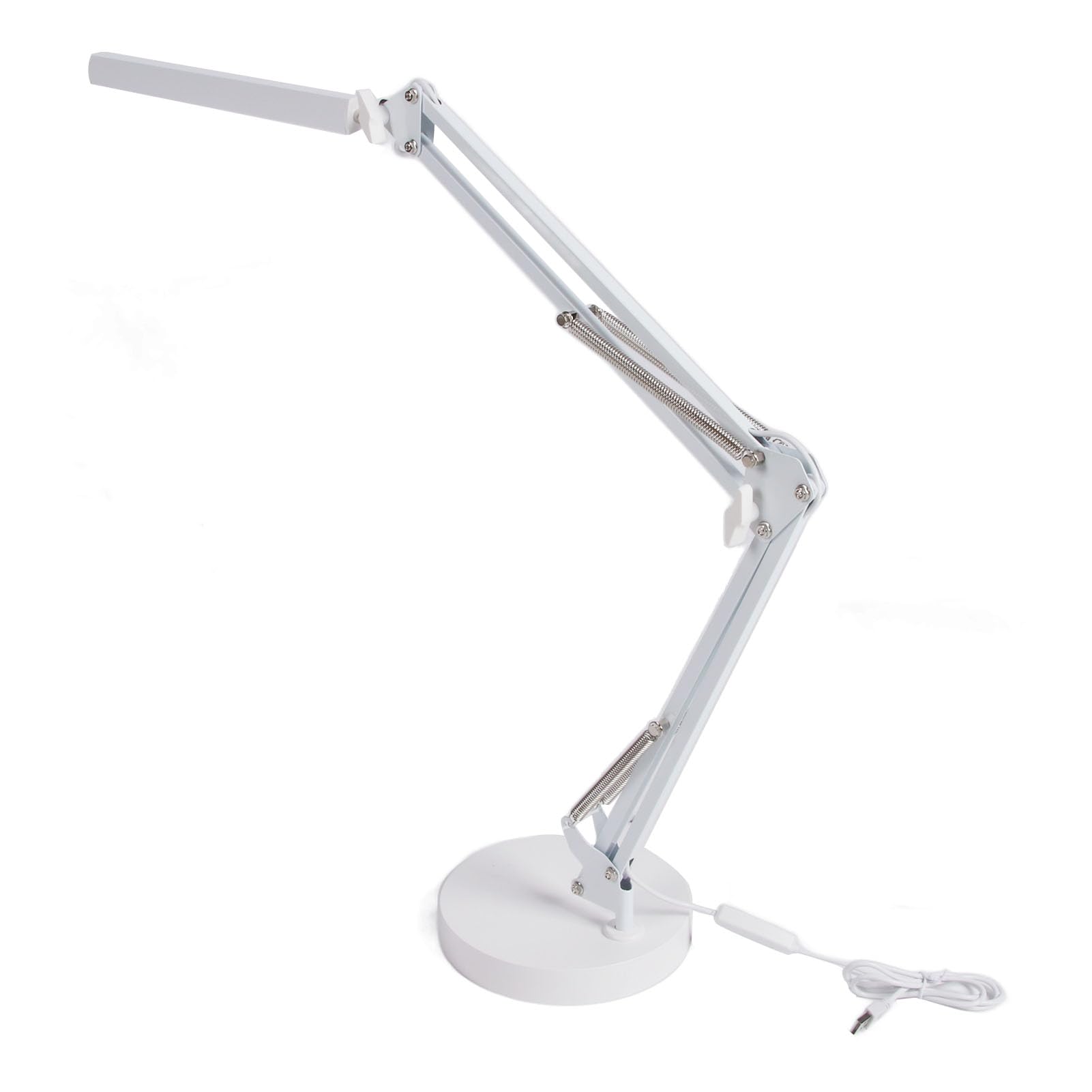 Fyearfly Schreibtischlampe mit Schwenkarm, USB-klappbare, augenschonende LED-Tischlampe mit mehreren Gelenken und rundem Sockel (Weiß)