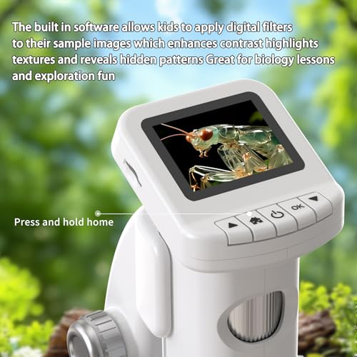 Image of 1200X Microscope for Kids 4K with 2 inch Screen STEM Digital Science Kit Rechargeable Handheld Mini Pocket Children Students Slides Portable Gift for Kids Ages 6 to 12 (Green)