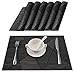 MOSIIKON Manteles Individuales Lavables Salvamantele Individuales PVC Antideslizantes Resistente al Calor Juego de 6 para la Mesa de Comedor de Cocina,(Negro clásico)