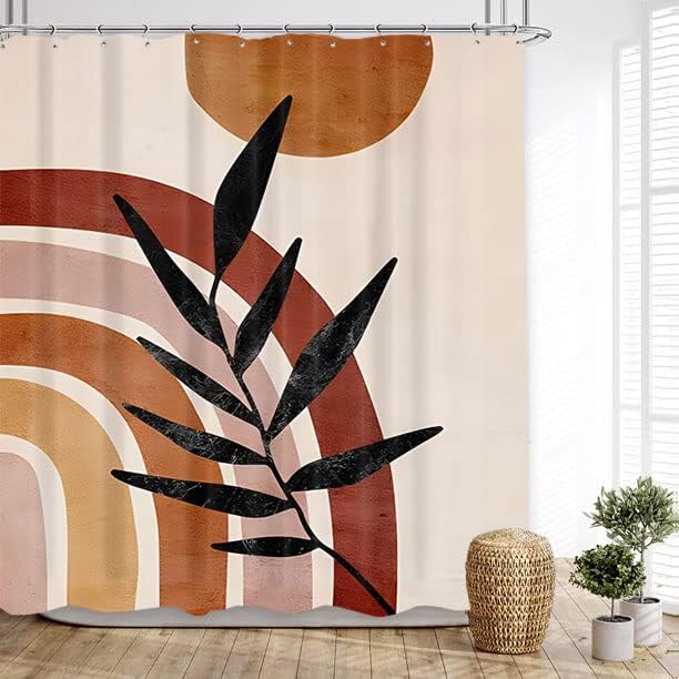 Famiffty - Cortina de ducha abstracta de mediados de siglo, cortina de ducha bohemia de 72 pulgadas de ancho x 72 pulgadas de largo, diseño de arco
