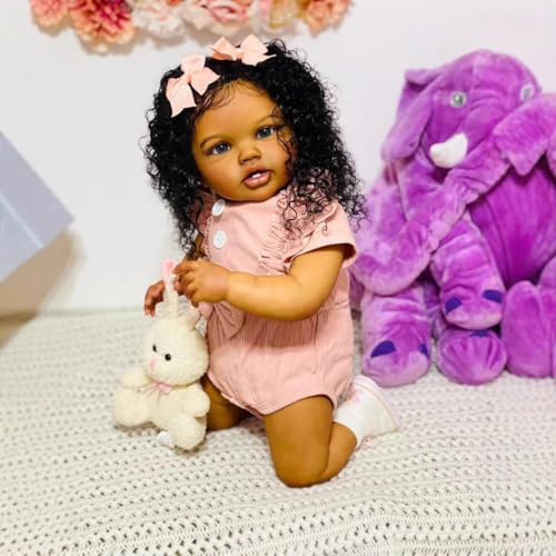 Muñeca Realista Reborn Negra 24 Pulgadas Cuerpo de Tela miniatura 3