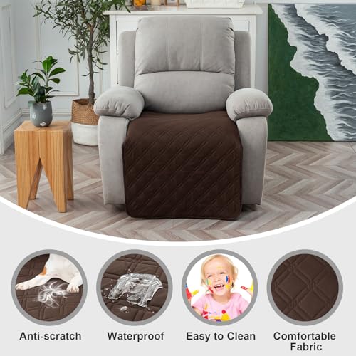 Image of Genina Waterproof Recliner Chair Covers, Recliner Cover for Dog Pets Friendly, Washable Antislip Reclining Chair Cover Furniture Protector, Sofa Slipcover for Living Room(23.6inch /Chocolate)