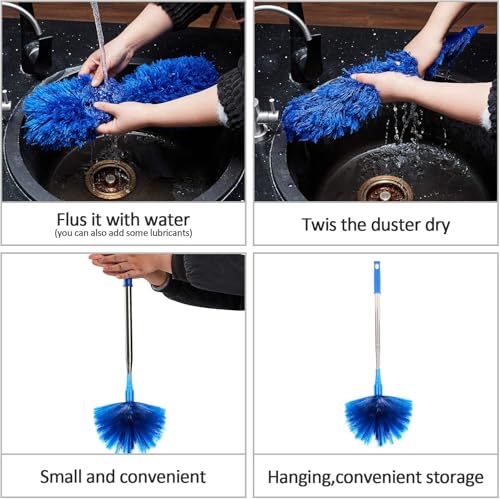 Image of 2 in 1 Long Handle Microfiber Feather Duster with Extension Pole 30-100 Inch with Anti Scratch Bendable Head for Cleaning High Cobweb Stick high Ceiling dusters for Home Cleaning (Blue)