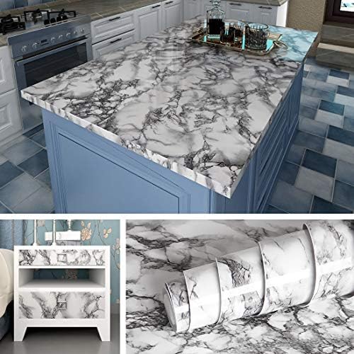Livelynine Marble Wallpaper Peel and Stick 15.8x394 Kitchen Countertop Peel and Stick Gray Marble Contact Paper for Kitchen countertops Waterproof Countertop Wrap for Kitchen Cabinet Bathroom Counter