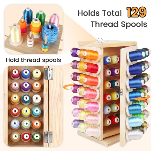 Image of New brothread 129 Spools 360 Fully Rotating Wooden Thread Rack