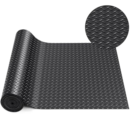 Image of Breling 16 in x 32.8 ft Rubber Flooring Rolls Mats, Heavy Duty Diamond Plate Garage Floor Mat, PVC Water /Stain Outside Resistant Parking Rv Trailer Flooring(Black)