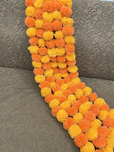 Image of Sphinx Artificial Marigold Fluffy Flowers Garlands for Decoration -(Light & Dark Orange, 5 Pieces)