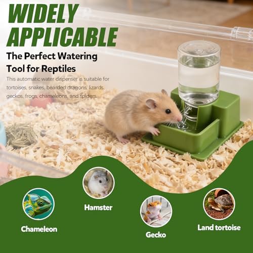 BangBoom 2 Pieces 1 Oz Reptile Water Dispenser with Bottle, Prevent Drowning Reptile Automatic Water Feeder, Gecko Feeder Drinker for Terrarium Tank Turtle Lizards (Green & Brown) — view 4