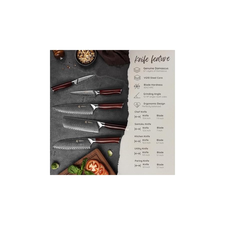 Wakoli-Red-Knife-Block-Set-5-Pieces-Chef-Knife-Set-with-Block-Damascus-Kitchen-Knife-Set-with-Magnetic-Knife-Block-Professional-Kitchen-Knife-Block-Set-with-Rosewood-Handles-Rose-Elegance Wakoli Red Knife Block Set, 5-Piece Chef Knife Set with Magnetic Block - Damascus Kitchen Knife Set with Rosewood Handles (Rose Elegance)
