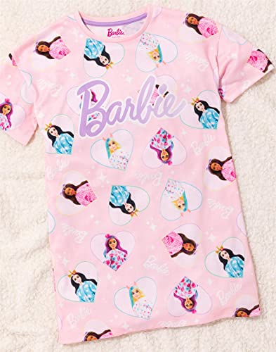 Barbie Girls Nightdress Pajama | Kids Pink Short Sleeve Nightie | Fashion Doll & Unicorn All Over Print Graphic Nightgown2