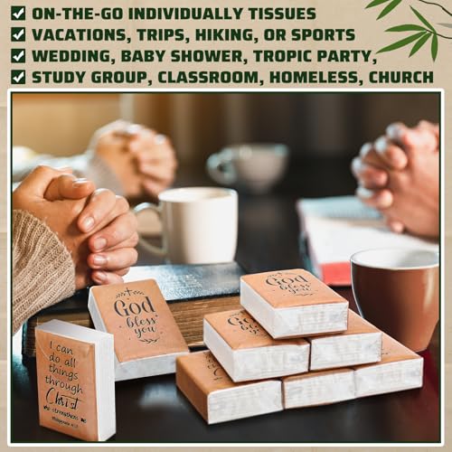 Image of Ctosree 50 Pack Christian Pocket Tissues Bible Verse Travel Packs Bulk 500 Sheet Small Tissues Pocket Packs 3 Ply Mini Travel Size Individual Religious Party Favor