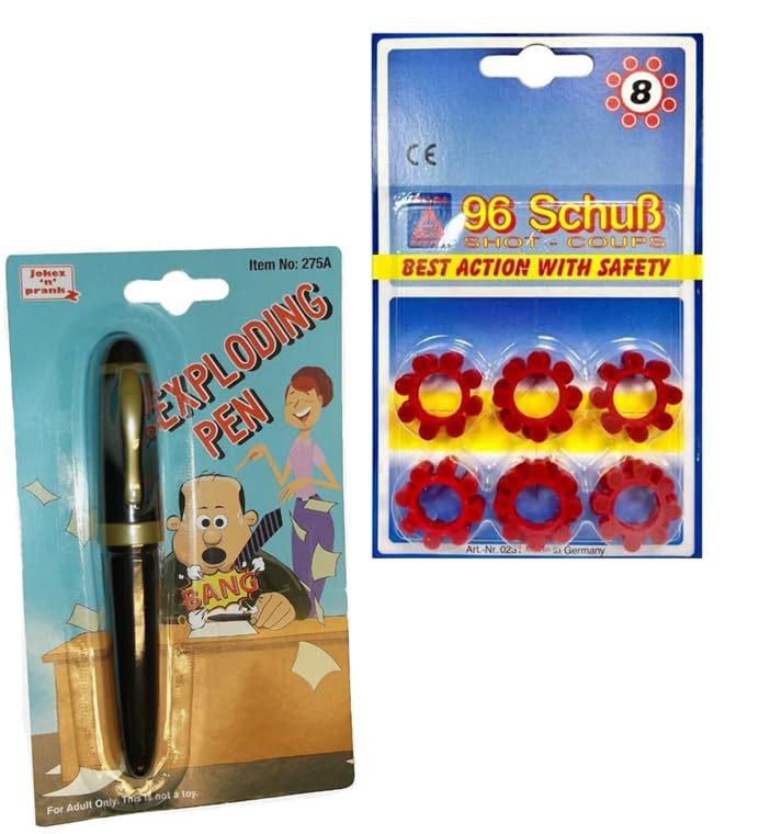 Exploding Pen & Caps Set Bang Toilet Seat Bathroom Surprise Fun Practical Jokes Pranks Shock Trick