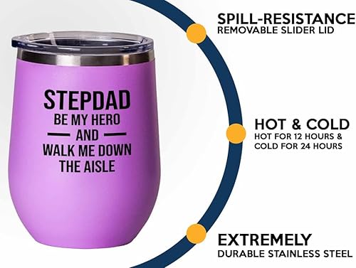 Miniatura 3 de Bride Proposal Pink Edition Vaso de vino de 12 onzas – Stepdad Walk Me Down – Regalo de propuesta para papá, padrastro, abuelo, padre, caminar por