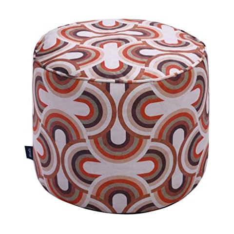 Loft 25 Round Printed Velvet Beanbag Footstool | Indoor Home Living Room Filled Bean Bag | Comfy Patterned Pouffe | Ergonomic Design for Support | Lightweight And Durable (Geo Waves) Cover