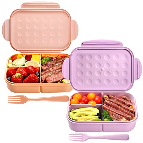 Bento Box,Jeopace Bento Box Adult Lunch Box,Kids Bento Box with 3 Compartments,Lunch Containers Microwave Safe(Flatware Included,Purple+Orange)
