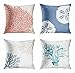Zestaw 4 poszewki na poduszki różowy przybrzeżny koral oddział nautyczny ocean plaża morze biały denim niebieski piasek dekoracyjne poszewki na poduszki kwadratowe poszewki na poduszki 18x18 cali