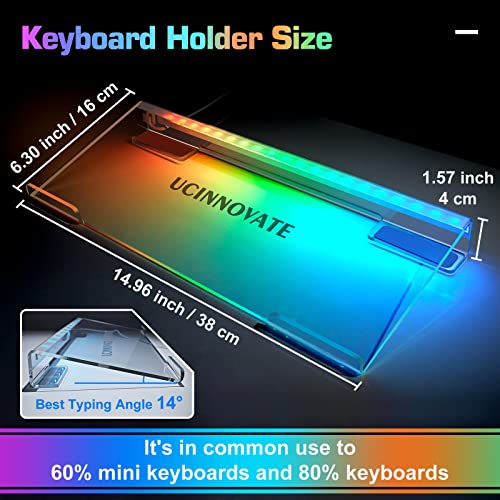 Image of UCINNOVATE Dream Color Acrylic Computer Keyboard Stand, LED Backlit Keyboard Stand Tray, 80% Gaming Keyboard USB Interface Titled Keyboard Stand for Easy Ergonomic Typing and Working Office Desk, Home
