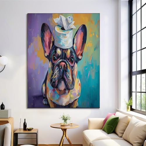 Cuadros de bulldog en lienzo de alta calidad y diseño vistoso para dormitorio de 60x90cm