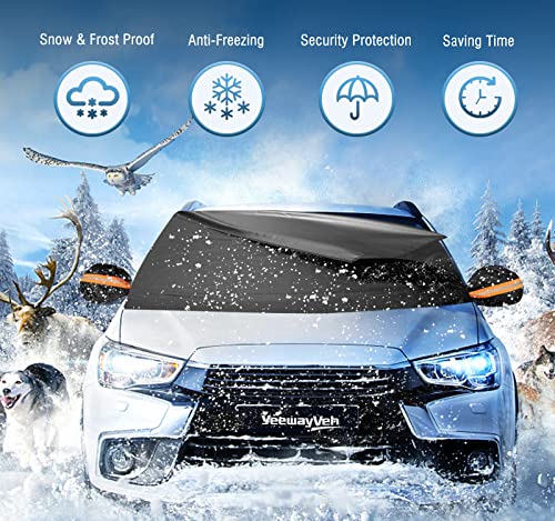 Yeewayveh Windshield Cover For Ice And Snow, Sturdy & Thicken 650D Oxford Fabric Windshield Frost Protector With Side Mirrow Covers, Water & Wind-Proof Windshield Snow Cover For Car Sedan Suv, Black #TOP7