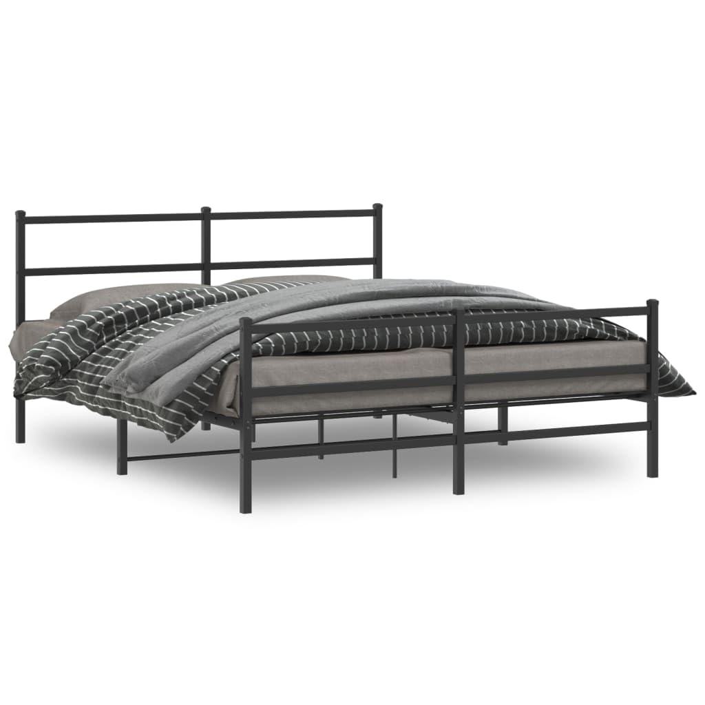 Black Metal Bed Frame 160x200 cm with Headboard & Footboard | Includes a steel slatted platform and under-bed storage space, suitable for bedrooms and guest rooms.