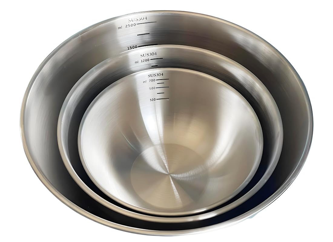 3-częściowy zestaw misek do sałatek ze stali nierdzewnej 304, 600 ml, klasy spożywczej, wielofunkcyjne do mieszania, ugniatania, nadaje się do mycia w zmywarce (3 700 ml, 1200 ml, 2500 ml