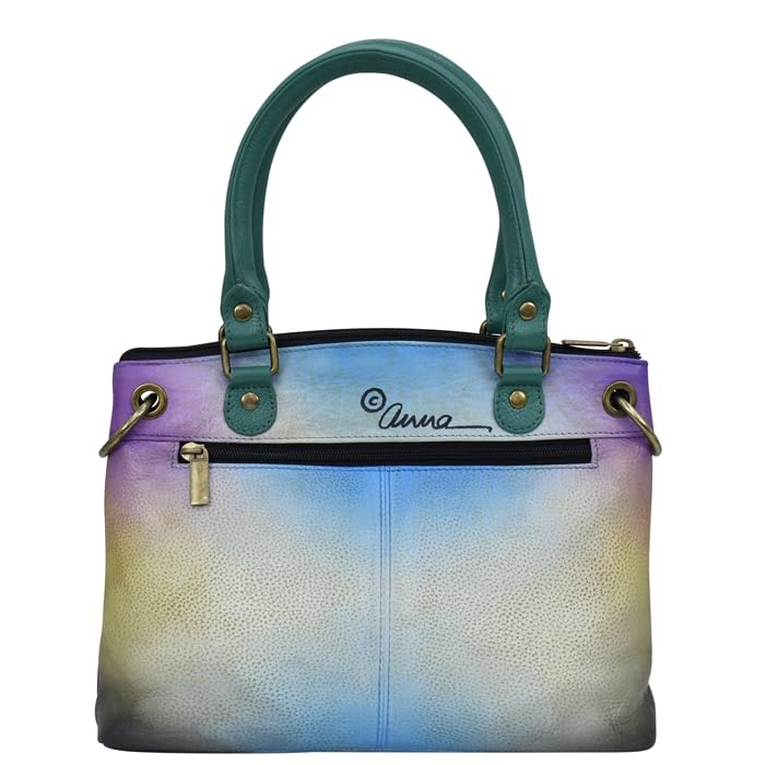 Anna by Anuschka Women's Original Genuine Leather Hand-Painted Small Satchel - Leather Handbag for Women - Whimsical Garden