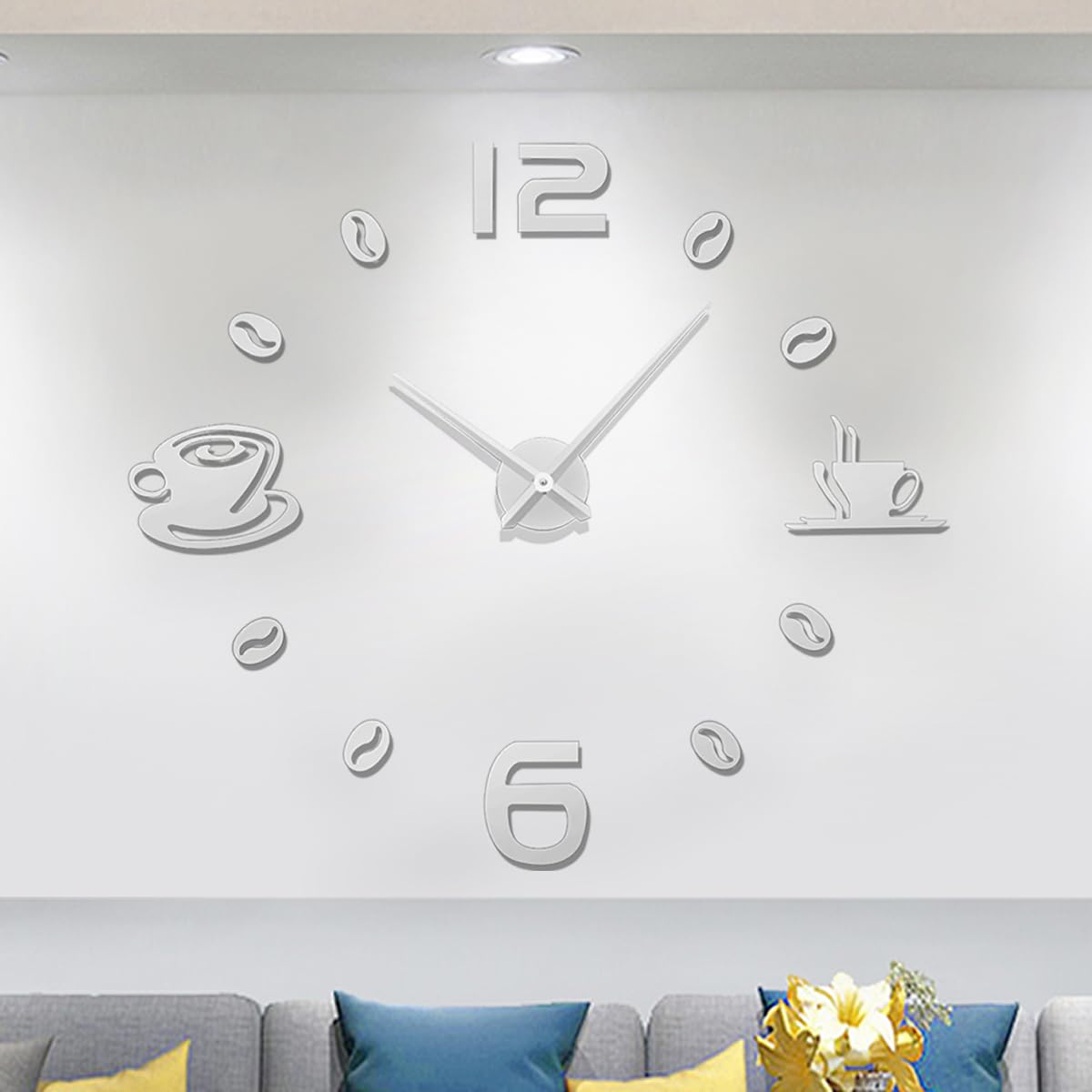 Meyiert Modern Frameless Large 3D DIY Wall Clock Mute Mirror Sticker Big Watches Home Office Decoratios (Silver)