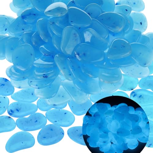 Image of Landical Large Glow in The Dark Rocks Garden Stones Night Guide Pebbles Outdoor Fish Tank Rocks Aquarium Gravel Luminous Stones for Walkway Yard Succulent Plant Decor(100 Pcs,Blue,1.8 Inch)