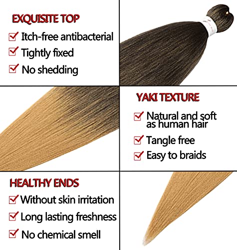 Pre-stretched Braiding Hair Extension Professional Crochet Braiding Hair 26 Inch 8 Packs Hot Water Setting Perm Yaki Synthetic Hair for Twist Braids (26inch,#T4/27)