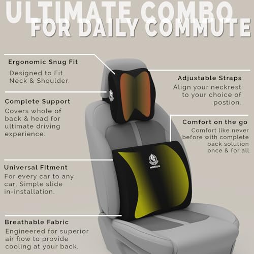Image of MRRON Series Memory Foam Neck Rest & Extra Lumbar, Relief Pillow, 100% Soft Memory Foam Pillow, Adjustable Strap, Cervical Support for Car Seat. (Black, Lumbar)
