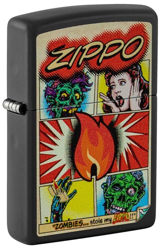 Image of Zippo Comic Zombies Design Black Matte Pocket Fuel Refillable Windproof Lighter, BIS Certified