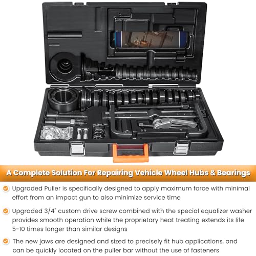 Image of 6575 Front & Rear Wheel Hub and Bearing Removal & Installation Tool Master Service Complete Kit with Puller Adapters Hardwares Carrying Case Application Guide (63 PCS)