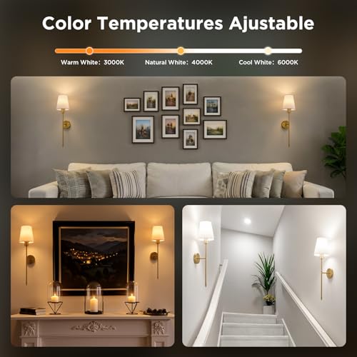 Image of Brightown Battery Operated Wall Sconces Set of Two,Linen Sconces Wall Decor | RGBWW Rechargeable Wall Lights with Dimmable Magnetic Bulbs & Remote, Wireless Wall Lamp for Living Room Bedroom Hallway