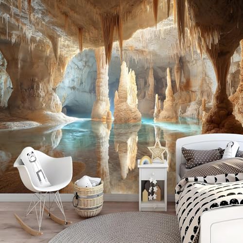 Papier Peint Intissé Mat d'Exception Fresque Grotte à Stalactites 3D