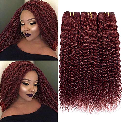 Brazilian Hair Kinkly Curly Brazilian Hair Curly Weave Bundles 100% Human Hair Kinky Curl Hair Bundles Curly Human Hair Bundles Burgundy Curly Bundles 33# Curly Hair Bundles(12"14"16")