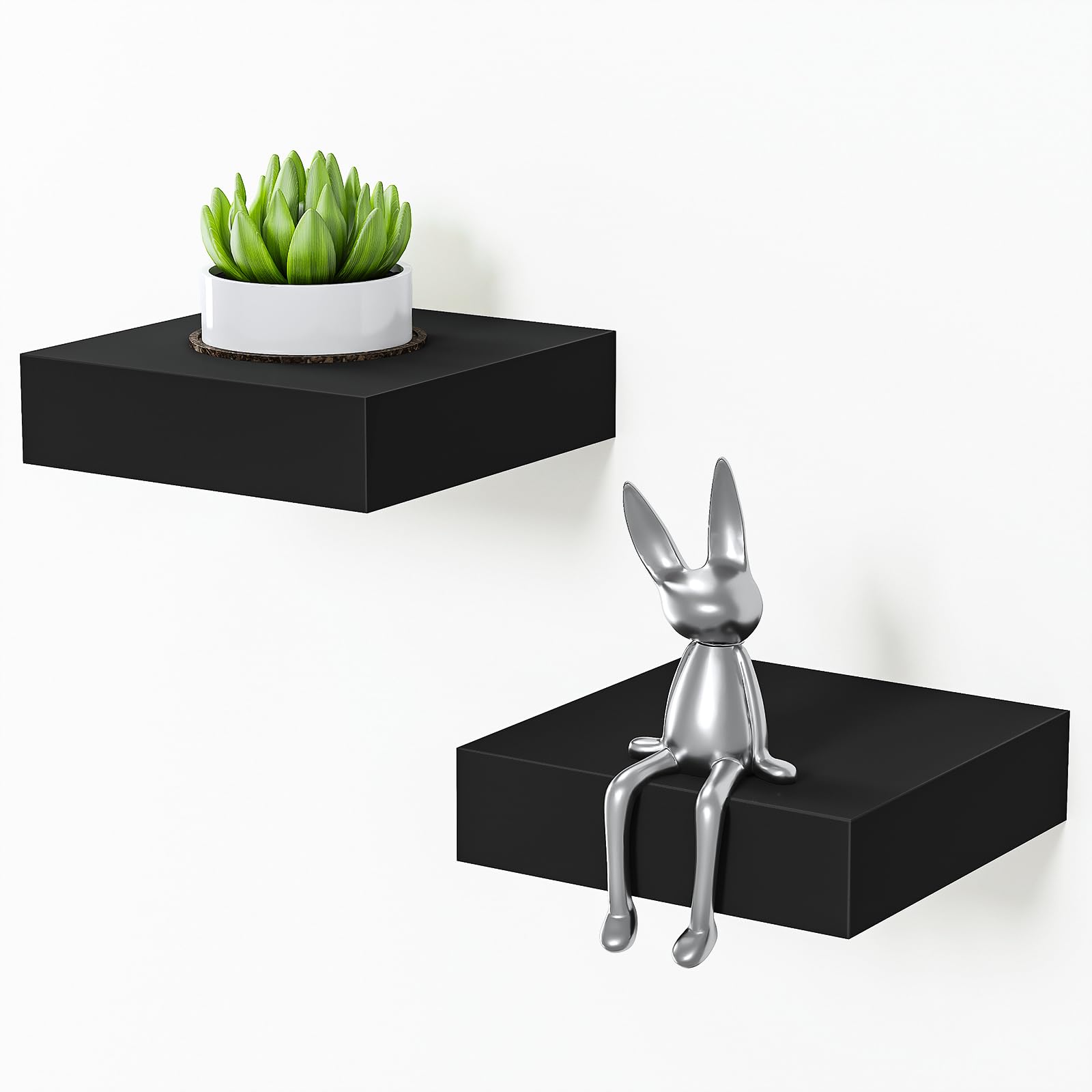 Étagères flottantes pour mur BAMEOS noires 15x14,5 cm