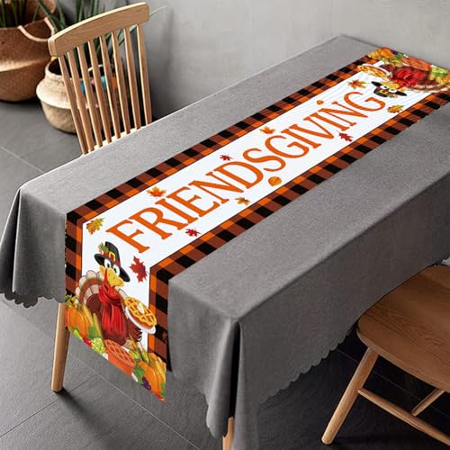 Friendsgiving Table Decorations Friendsgiving Plaid Table Runner for Friendsgiving Party Decorations, 72 x 13 Inch
